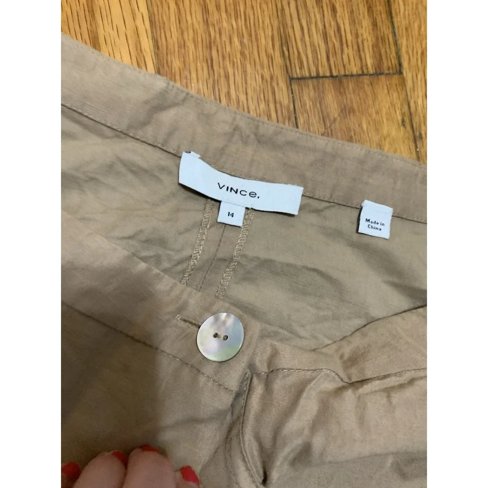 Vince Utility Button Down Linen Khaki Midi Skirt 14 Beach Cargo Boho MSRP $425